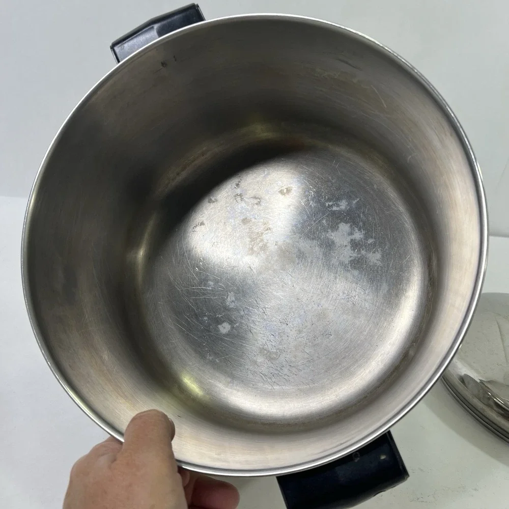 Vtg Farberware‎ 8 Qt Stock Pot w Lid Aluminum Clad Stainless Steel USA Sits Flat